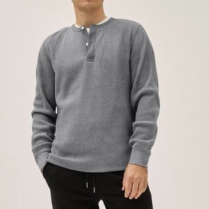 Everlane Men’s Grey Waffle Knit Henley Long Sleeve Cotton Tee sz M
